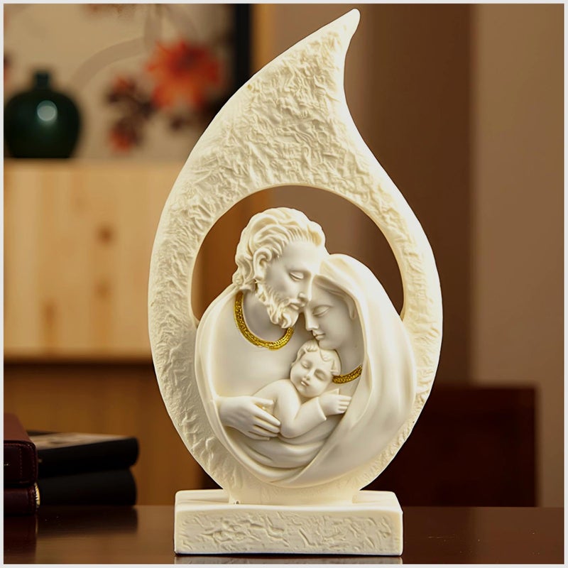 Cici & Jimmy's Retro Holy Family Figurine 4.72" Tall Imitation Sandstone Texture Resin Craft Christmas Nativity Scene Decoration Holiday Sculpture - Image 1
