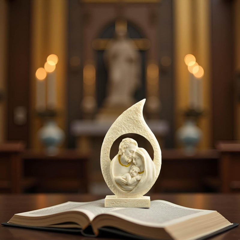 Cici & Jimmy's Retro Holy Family Figurine 4.72" Tall Imitation Sandstone Texture Resin Craft Christmas Nativity Scene Decoration Holiday Sculpture - Image 3