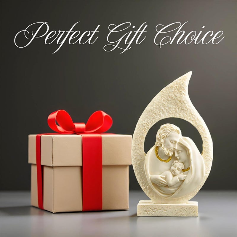 Cici & Jimmy's Retro Holy Family Figurine 4.72" Tall Imitation Sandstone Texture Resin Craft Christmas Nativity Scene Decoration Holiday Sculpture - Image 2