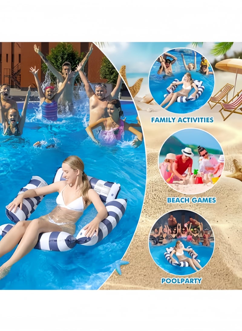 GGEROU - 2Pcs Inflatable Pool Float Chair Lounge for Adults and Kids Floating,Stripe Pattern Float Hammock for Pool Party Summer Water Fun, (Blue+Pink) - Image 1