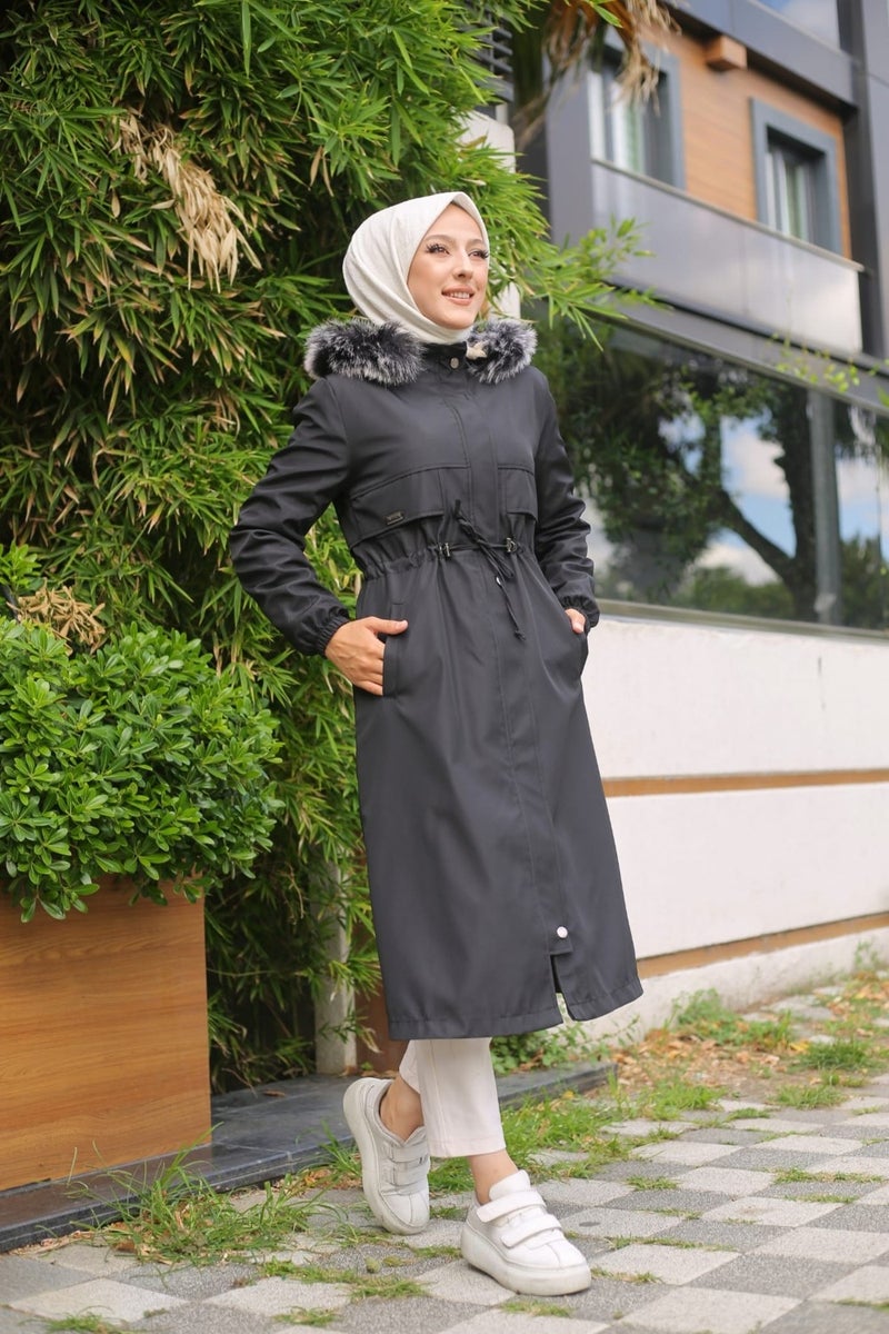Vibeys Collection Black Fur Lined and Waterproof Women's Winter Coat & Jacket - Image 1