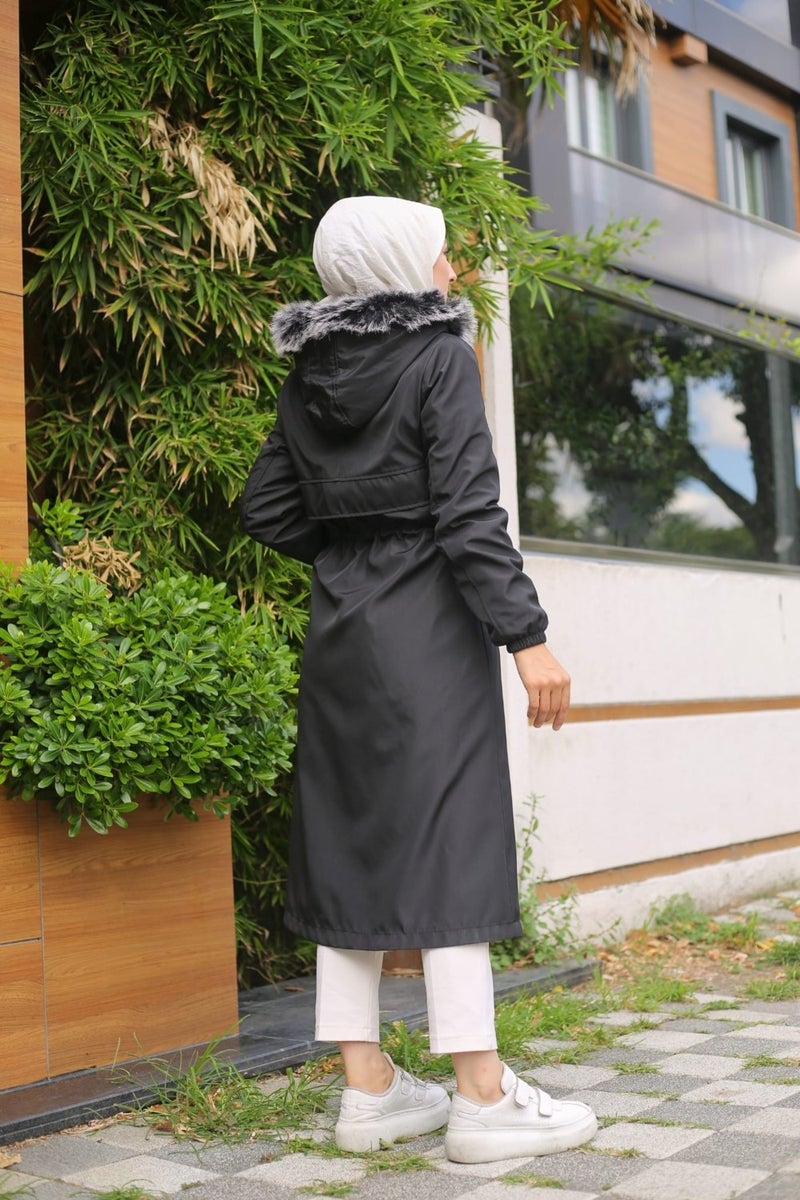 Vibeys Collection Black Fur Lined and Waterproof Women's Winter Coat & Jacket - Image 5