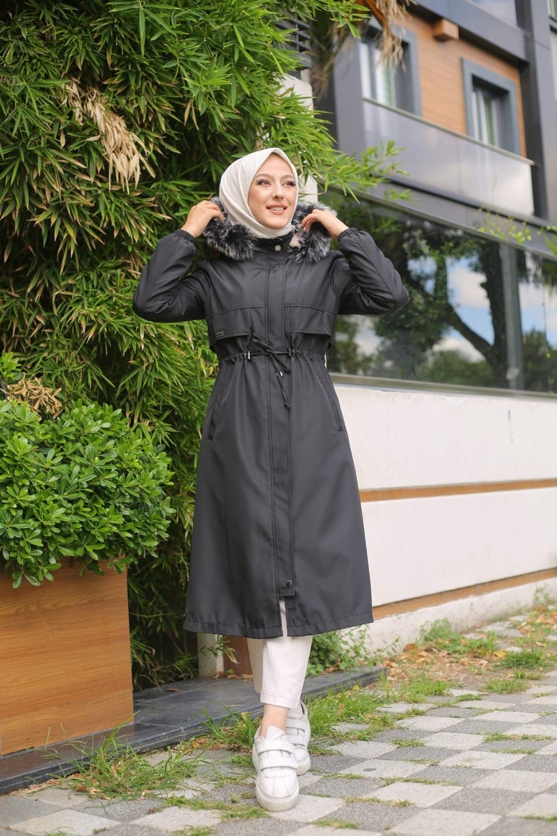 Vibeys Collection Black Fur Lined and Waterproof Women's Winter Coat & Jacket - Image 3