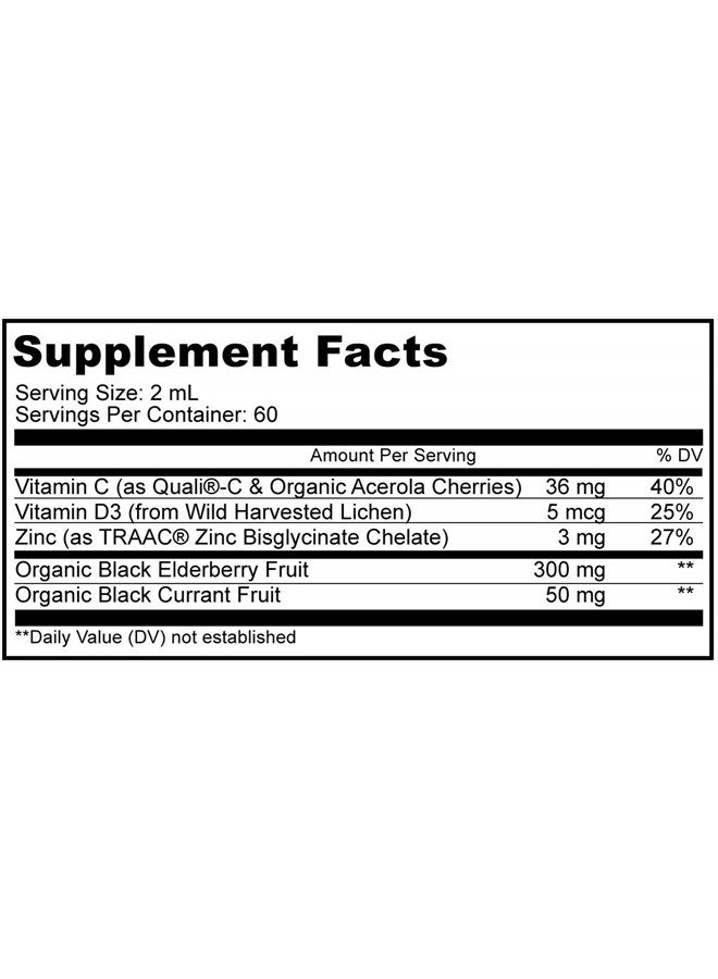 Codeage Black Elderberry Syrup, Vitamin C, Vitamin D, Zinc, Black Currant - Black Sambucus Liquid Drops Supplement for Kids & Adults – Elderberries Juice - Flavonoid, Vegan – 2-Month Supply – 4 fl oz - Image 2