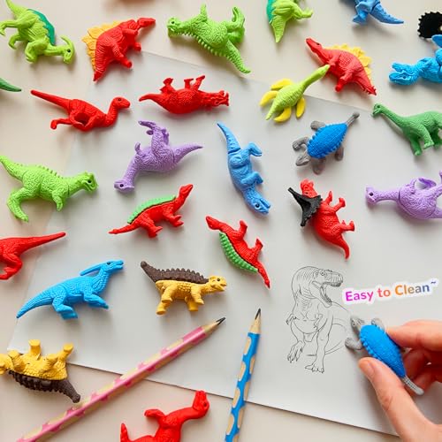 Kaemi 32 Pcs Dinosaur Erasers Desk Pets for Kids Classroom Prizes Fun Cool 3D Puzzle Animal Erasers Bulk Mini Pencil Eraser Pals Toys for Party Favors Treasure Box Goodie Bag Stuffers - Image 5