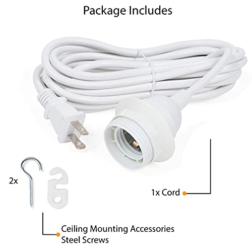 Wallniture Fiore 15 Feet Hanging Lantern Cord Room Decor for Pendant Light Bulbs Socket Set, White - Image 5