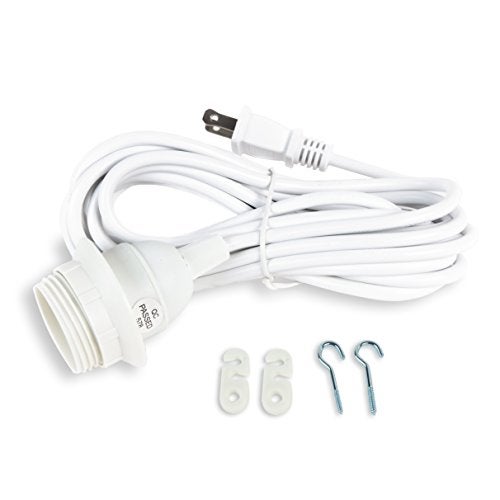 Wallniture Fiore 15 Feet Hanging Lantern Cord Room Decor for Pendant Light Bulbs Socket Set, White - Image 1