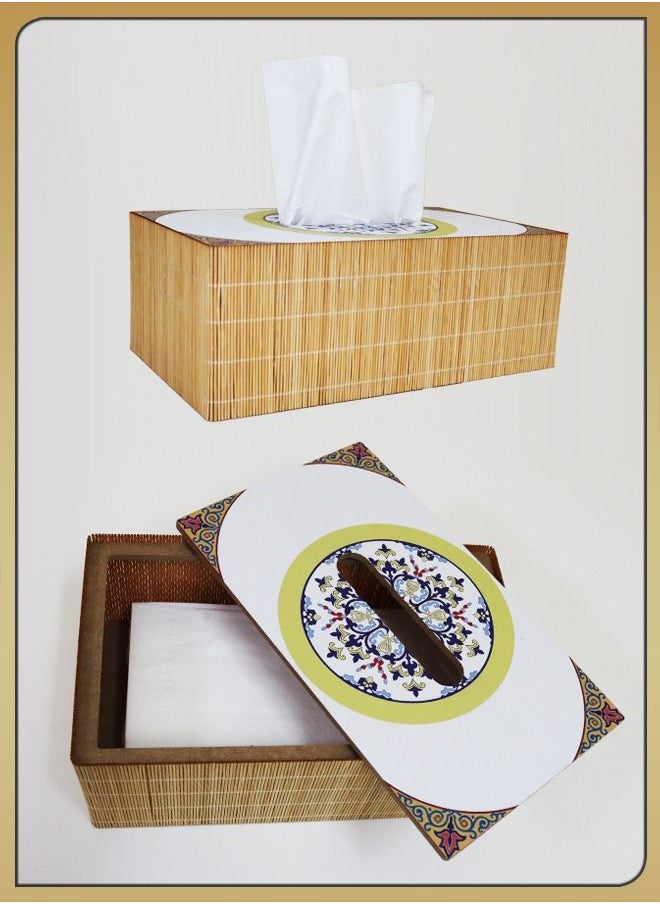 DBLEW - Arabic Tissue Box Holder Vintage Design Rectangle Facial Wipes Dispenser Dryer Sheet Wet Toilet Roll Paper Storage Container Restaurant Napkin Case For Room Kitchen Bathroom Vanity Countertops Desks - Image 1
