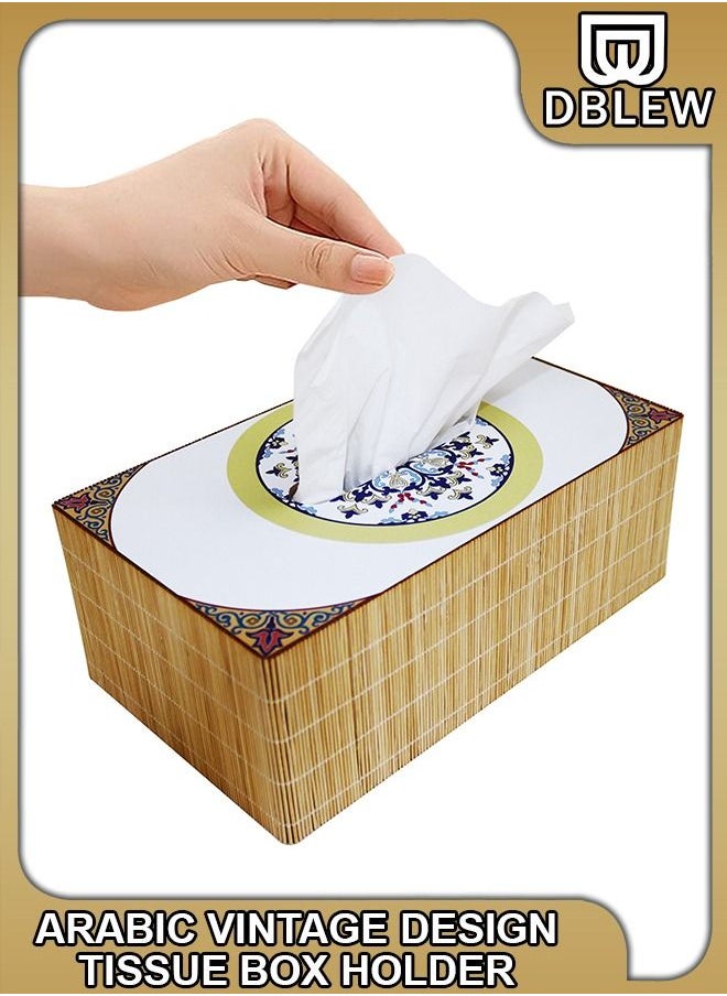 DBLEW - Arabic Tissue Box Holder Vintage Design Rectangle Facial Wipes Dispenser Dryer Sheet Wet Toilet Roll Paper Storage Container Restaurant Napkin Case For Room Kitchen Bathroom Vanity Countertops Desks - Image 1