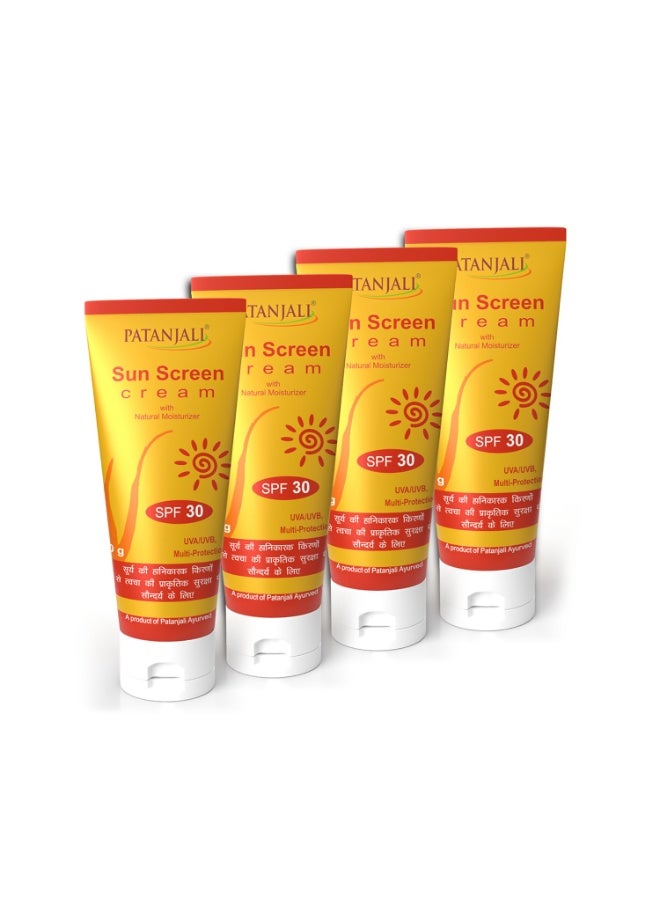 Patanjali Sunscreen Cream SPF 30, for Sun Protection with Natural Ingredients for All Skin Types 50g (50gx4) - Pack of 4 - Image 1