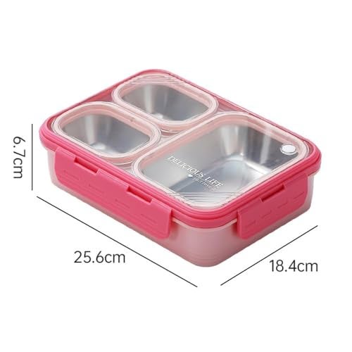 Darkpyro 3 Lunch Box Comes with 3 Detachable Inner Steel Compartments| BPA-Free Lunch Box for Fresh Meals On-The-Go Ideal for School, Office, and Travel- Pink 600ml - Image 5