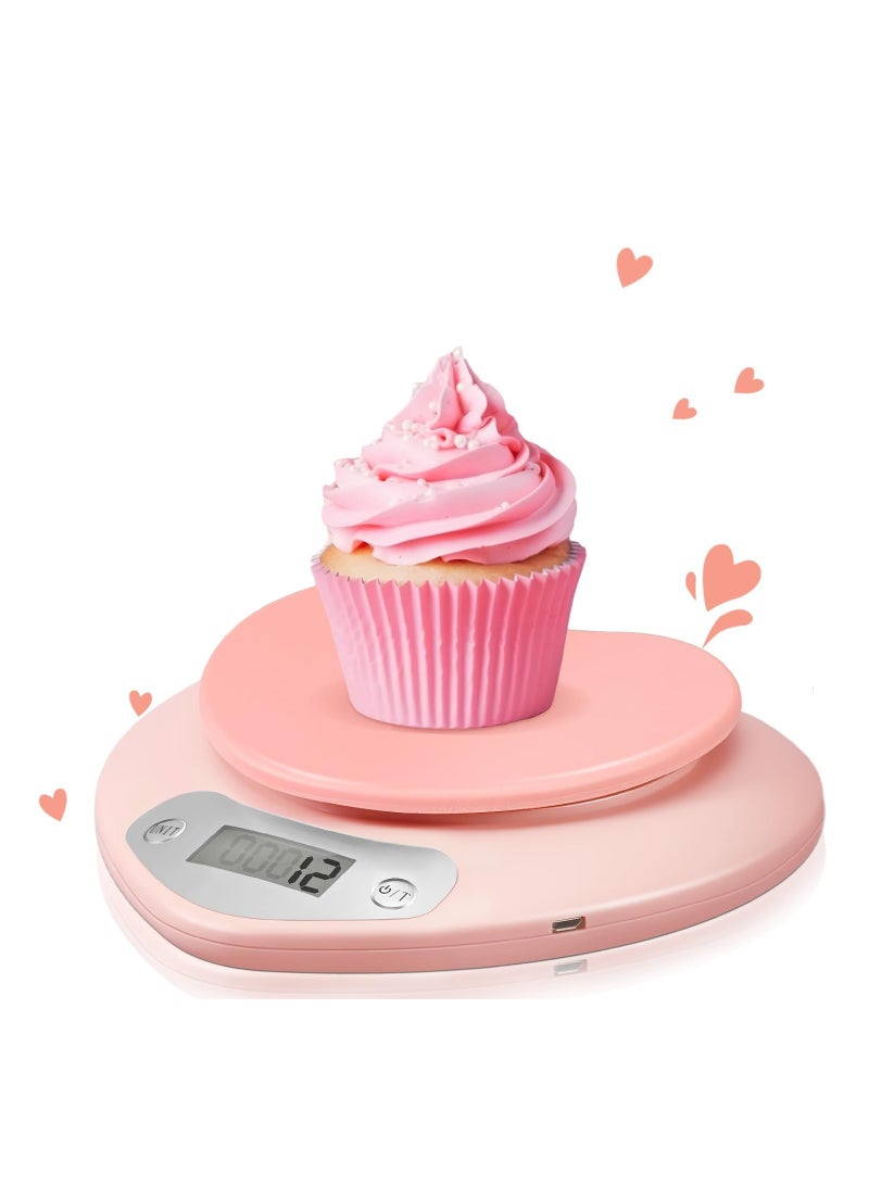Excefore Food Scale Pink Kitchen Scale Heart Shaped Digital Food Scale with LCD Display, 11 lb Capacity, 0.03 oz Precise Graduation, Food Scale for Baking and Cooking - Image 1