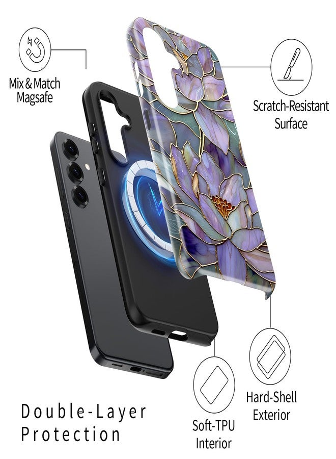 Esdot for Samsung Galaxy S24 Case - Wireless Charging Compatible - Dual-Layer Soft Silicone + Hard Shell - Wildflower Design - Protective Phone Cover for Women Girls - Abstract Lotus - Image 2