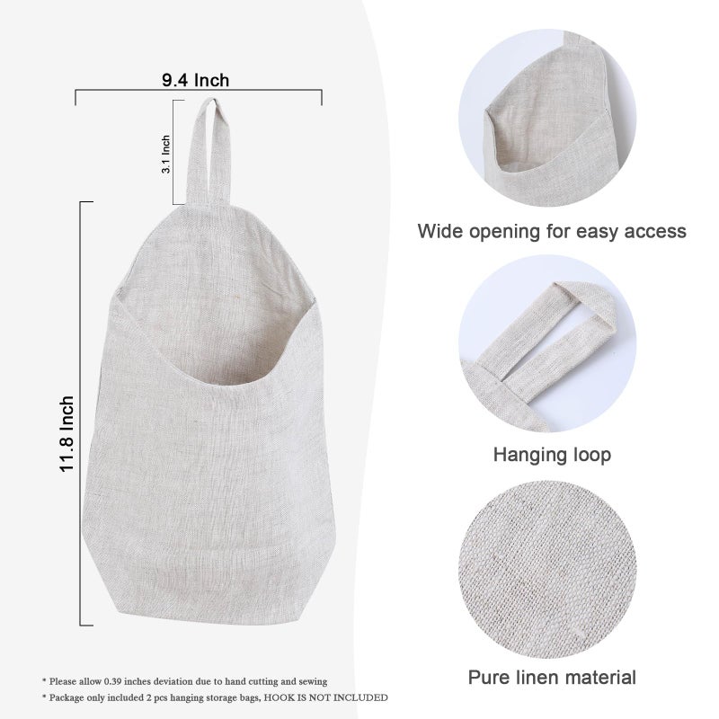 HSOFTIFY 100% Linen Hanging Storage Bags Baskets 2 Pcs, Small Wall Storage Bag for Kitchen, Bedroom, RV Camper Organizer, Sewing Room, Nursery Storage, Kids Room, Linen - Image 2