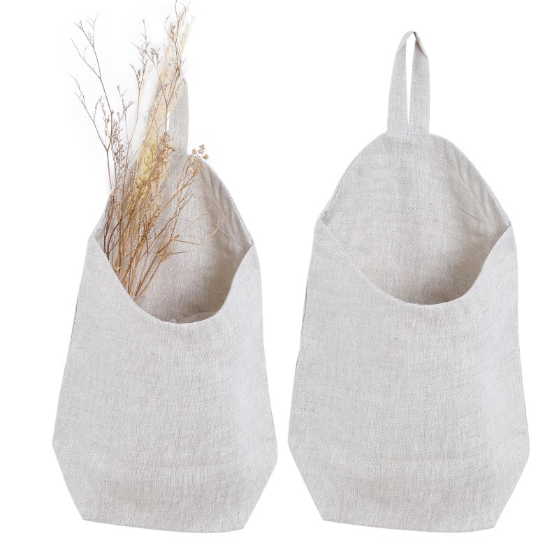 HSOFTIFY 100% Linen Hanging Storage Bags Baskets 2 Pcs, Small Wall Storage Bag for Kitchen, Bedroom, RV Camper Organizer, Sewing Room, Nursery Storage, Kids Room, Linen - Image 1