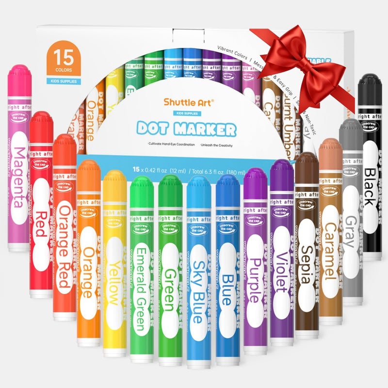 Shuttle Art Dot Markers, 15 Colors Washable Dot Markers for Toddlers,Bingo Daubers Supplies for Kids Preschool Children, Non Toxic Water-Based Bingo Daubers - Image 1