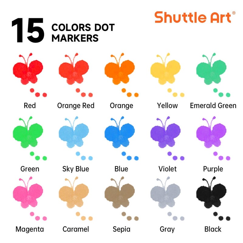 Shuttle Art Dot Markers, 15 Colors Washable Dot Markers for Toddlers,Bingo Daubers Supplies for Kids Preschool Children, Non Toxic Water-Based Bingo Daubers - Image 3