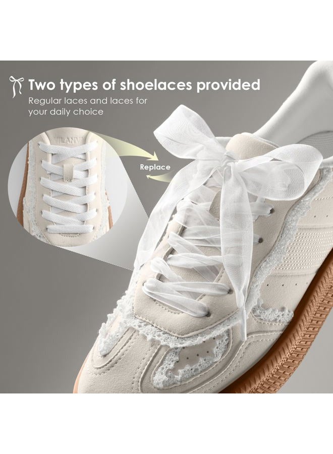 Vilanva Women's Lace Detail Fashion Sneakers Comfortable Casual Dress Sneakers with Retro Gum Sole Walking Trendy Footwear, White Lace, 7.5 - Image 5