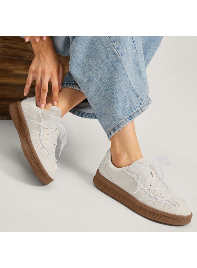 Vilanva Women's Lace Detail Fashion Sneakers Comfortable Casual Dress Sneakers with Retro Gum Sole Walking Trendy Footwear, White Lace, 7.5 - Image 2