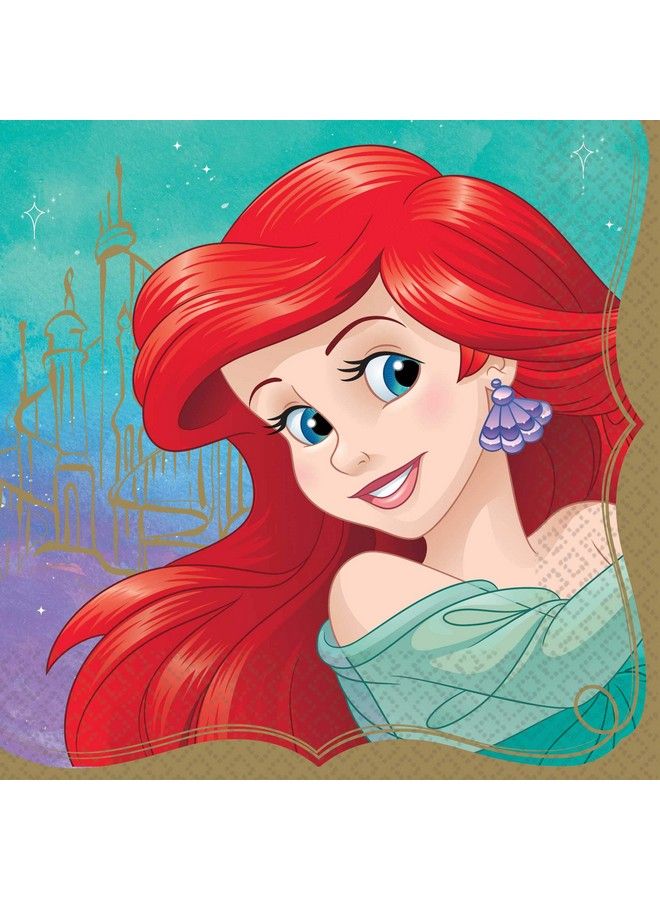 Amscan Disney Princess Ariel Luncheon Paper Napkins 6.5" X 6.5" ; Multicolor ; Pack Of 17 - Image 2