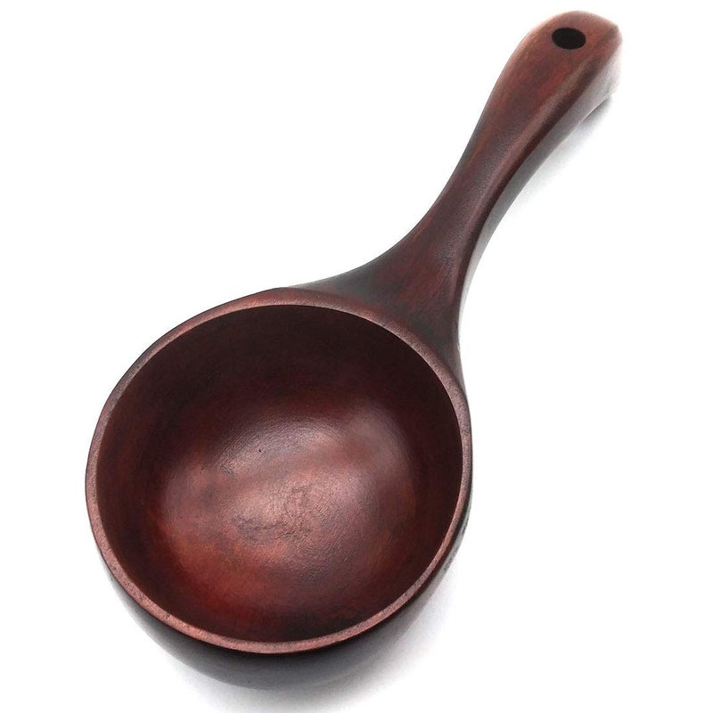 SUPIA 8 Inch Multipurpose Wooden Scoop Spoon Ladle With Short Handle Dark Brown Wood 