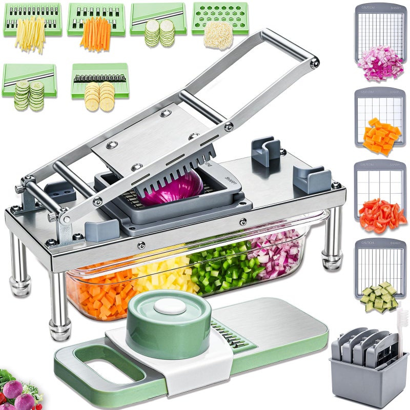 IPOVIPO Stainless steel Vegetable Chopper, Veggie Chopper With 10 Blades, Onion Dicer with Container, Food Cutter & Grater Mandoline Slicer - Image 1