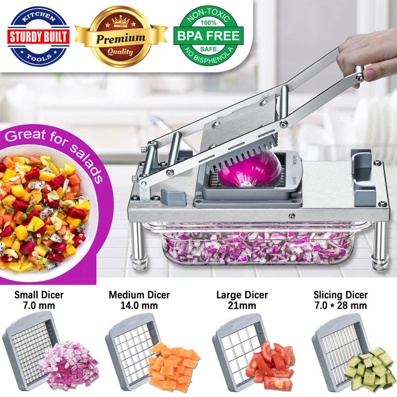 IPOVIPO Stainless steel Vegetable Chopper, Veggie Chopper With 10 Blades, Onion Dicer with Container, Food Cutter & Grater Mandoline Slicer - Image 2