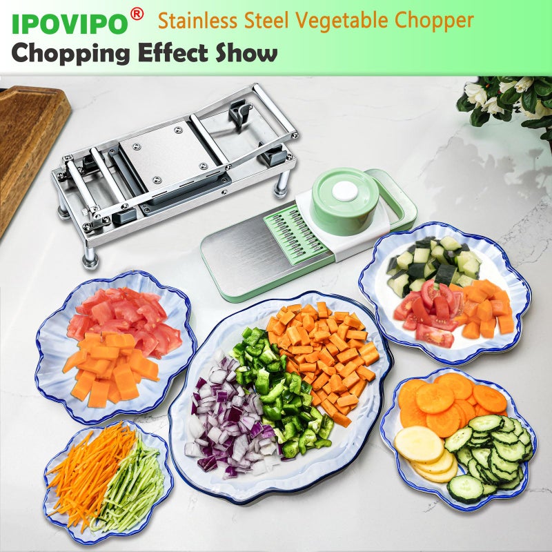 IPOVIPO Stainless steel Vegetable Chopper, Veggie Chopper With 10 Blades, Onion Dicer with Container, Food Cutter & Grater Mandoline Slicer - Image 5