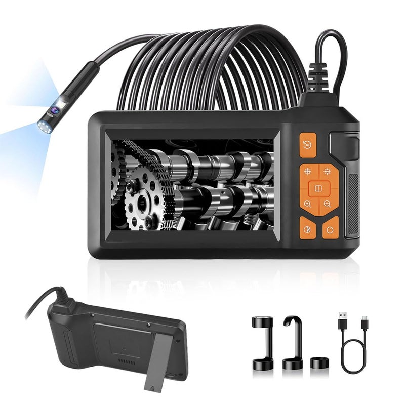 Dual Lens Endoscope Inspection Camera with 4.3 Inch LCD Screen, 5M Semi-Rigid Cable, IP67 Waterproof, 1080P HD, LED Lights, USB Type-C - Image 1