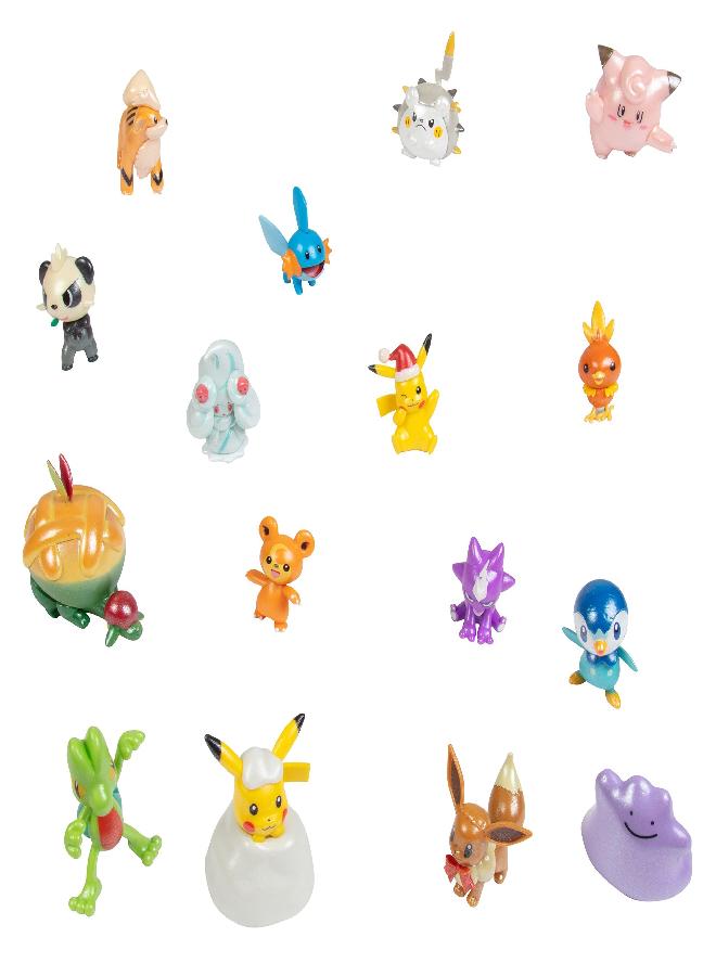 Jazwares Pokemon Holiday Advent Calendar for Kids, 24 Piece Gift Playset - Set Includes Pikachu, Eevee, Jigglypuff and More - 16 Toy Character Figures & 8 Christmas Accessories - Ages 4+ - Image 4