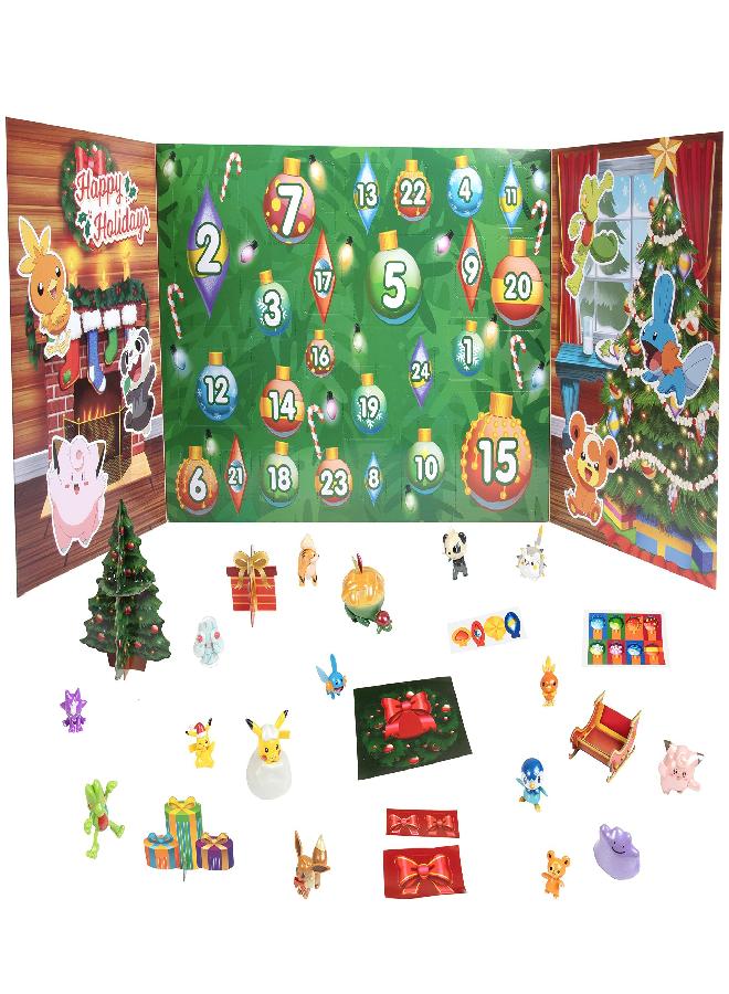 Jazwares Pokemon Holiday Advent Calendar for Kids, 24 Piece Gift Playset - Set Includes Pikachu, Eevee, Jigglypuff and More - 16 Toy Character Figures & 8 Christmas Accessories - Ages 4+ - Image 3