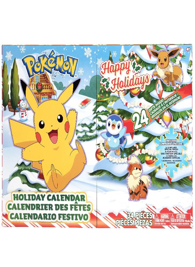 Jazwares Pokemon Holiday Advent Calendar for Kids, 24 Piece Gift Playset - Set Includes Pikachu, Eevee, Jigglypuff and More - 16 Toy Character Figures & 8 Christmas Accessories - Ages 4+ - Image 2