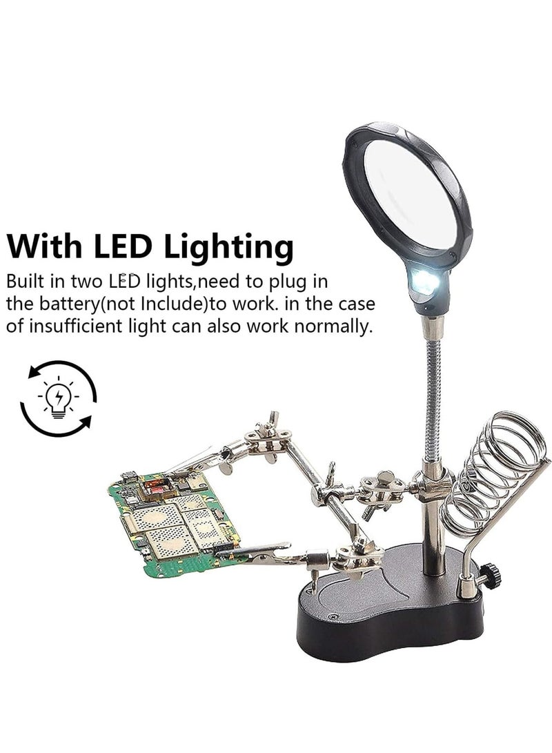 Desktop LED Lighted Magnifying Glass Soldering Station, Adjustable Helping Hands Magnifier 3.5X 12X Magnifying Glass Magnifier Station with LED Light and Alligator Clips for Soldering - Image 3