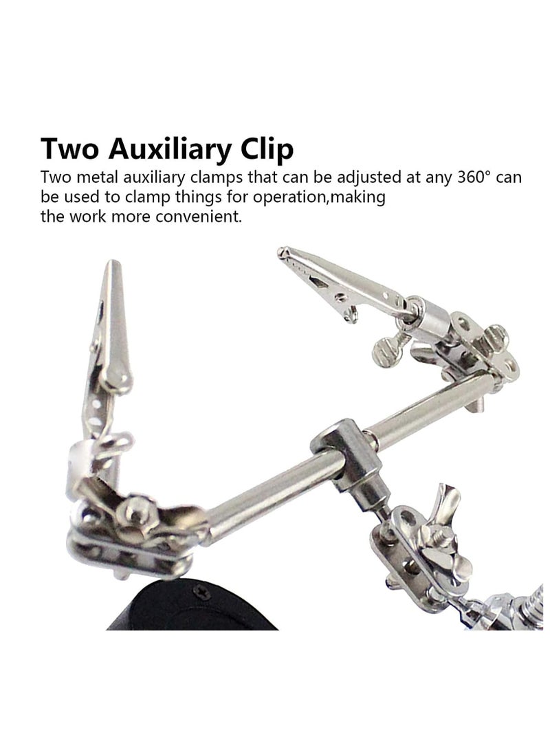 Desktop LED Lighted Magnifying Glass Soldering Station, Adjustable Helping Hands Magnifier 3.5X 12X Magnifying Glass Magnifier Station with LED Light and Alligator Clips for Soldering - Image 4