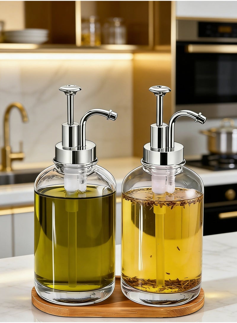 Yoawllty 2 Pcs Coffee Flavor Dispenser Set Glass Bottle with Labels Bamboo Tray Funnel Pump Dispenser for Coffee Bar Home Cafe - Image 1
