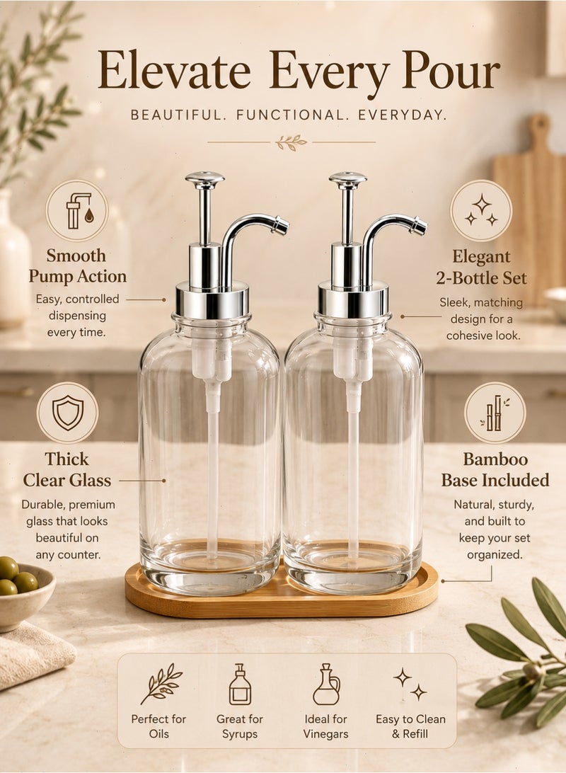 Yoawllty 2 Pcs Coffee Flavor Dispenser Set Glass Bottle with Labels Bamboo Tray Funnel Pump Dispenser for Coffee Bar Home Cafe - Image 3