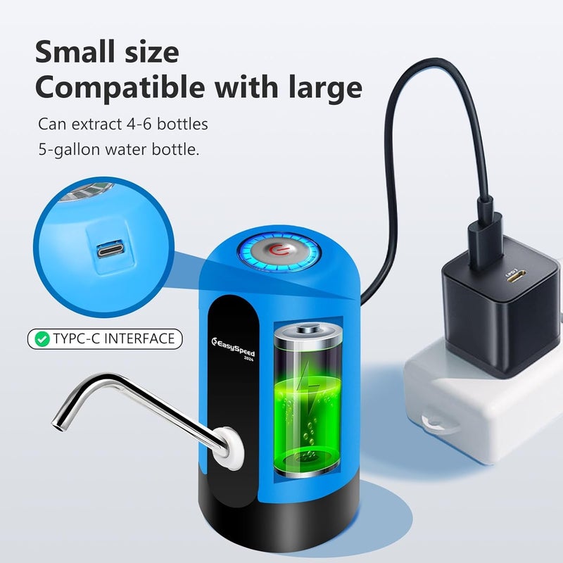 EASY SPEED EASYSPEED Water Dispenser for 5 Gallon Bottle Portable Electric Water Pump with 2 Adapters USB-C Charging Battery Powered Automatic Drinking Water Dispenser for Camping, Travel, Kitchen, Office,Blue - Image 3
