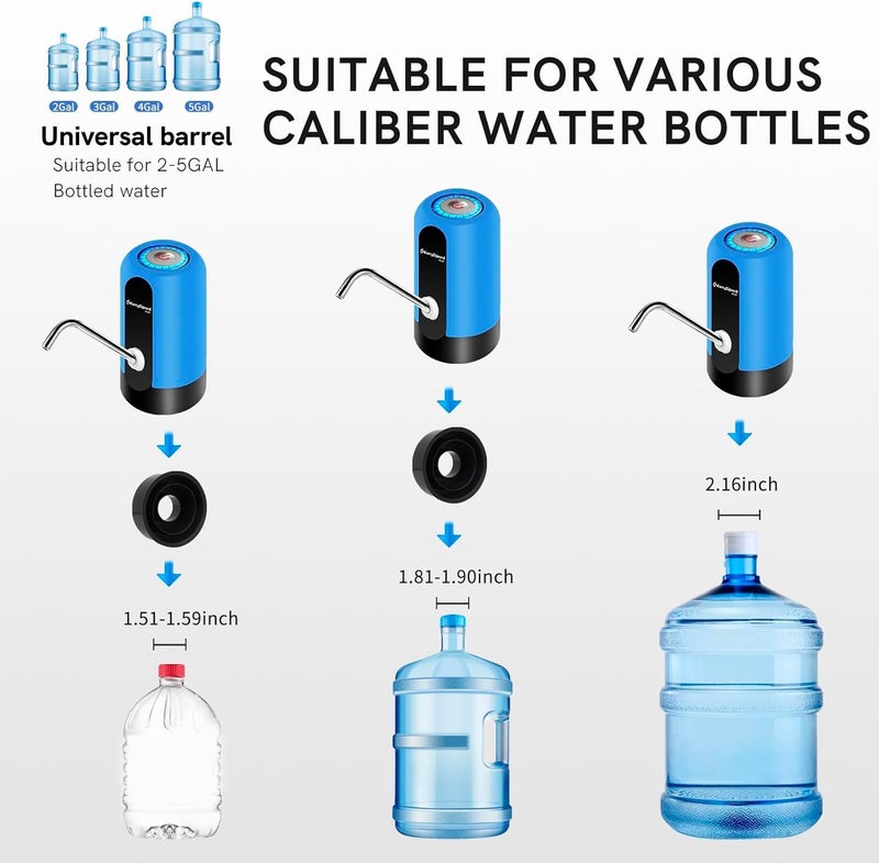 EASY SPEED EASYSPEED Water Dispenser for 5 Gallon Bottle Portable Electric Water Pump with 2 Adapters USB-C Charging Battery Powered Automatic Drinking Water Dispenser for Camping, Travel, Kitchen, Office,Blue - Image 4