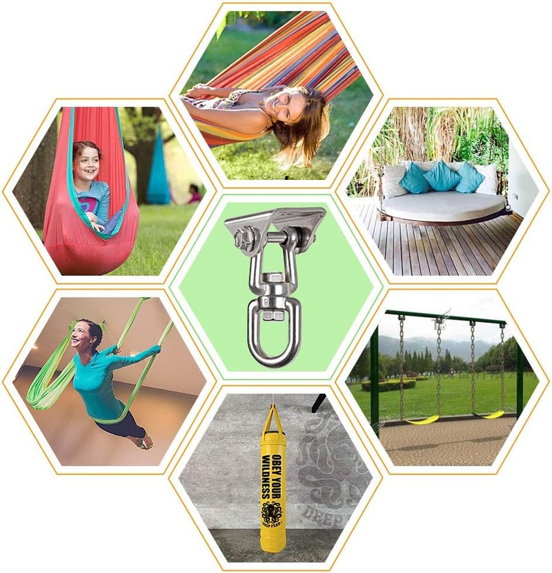 WAREMAID Heavy Duty 360° Swivel Swing Hanger, Stainless Steel Hammock Hook for Ceiling Wooden Porch Swing Hanging kit Playground Gym Rope Boxing Bag Hammock Chair Yoga Mount 1000 lb Capacity - Image 5