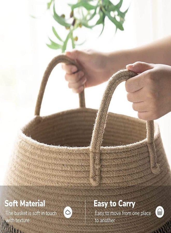 GRATIFY Mansa Traders Large Woven Rope Laundry Basket, 60LTall Dirty Clothes Hamper with Handles Storage Blankets, Toy for Bedroom, Living Room - (Size-12*16 inch ) (Black Brown) - Image 3
