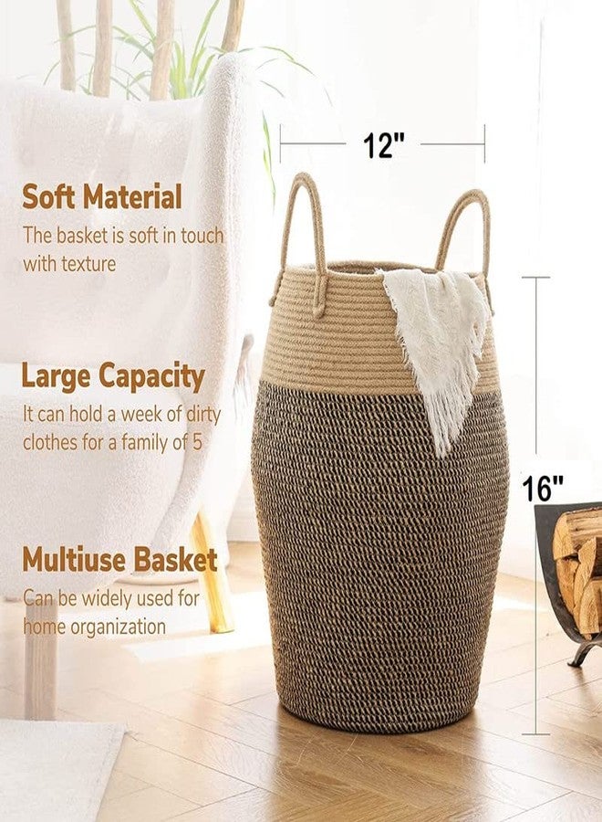 GRATIFY Mansa Traders Large Woven Rope Laundry Basket, 60LTall Dirty Clothes Hamper with Handles Storage Blankets, Toy for Bedroom, Living Room - (Size-12*16 inch ) (Black Brown) - Image 4