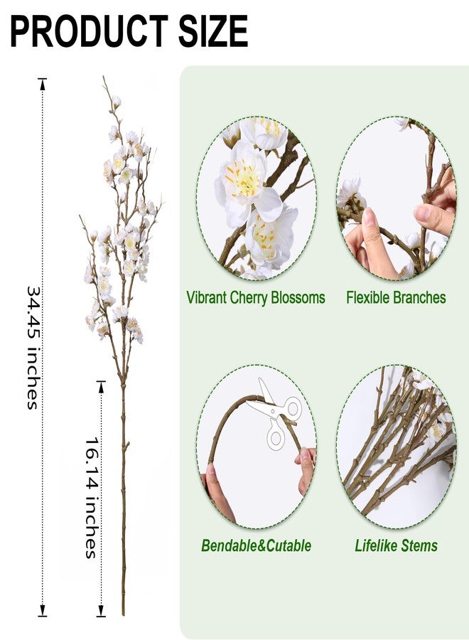florisso Cherry Blossom Branches Artificial Flowers Spring Indoor Decoration, 4 PCS Faux Long Stems Plum Fake Peach Plants Real Touch Silk for Wedding Home Bedroom Party Table Office, White - Image 3