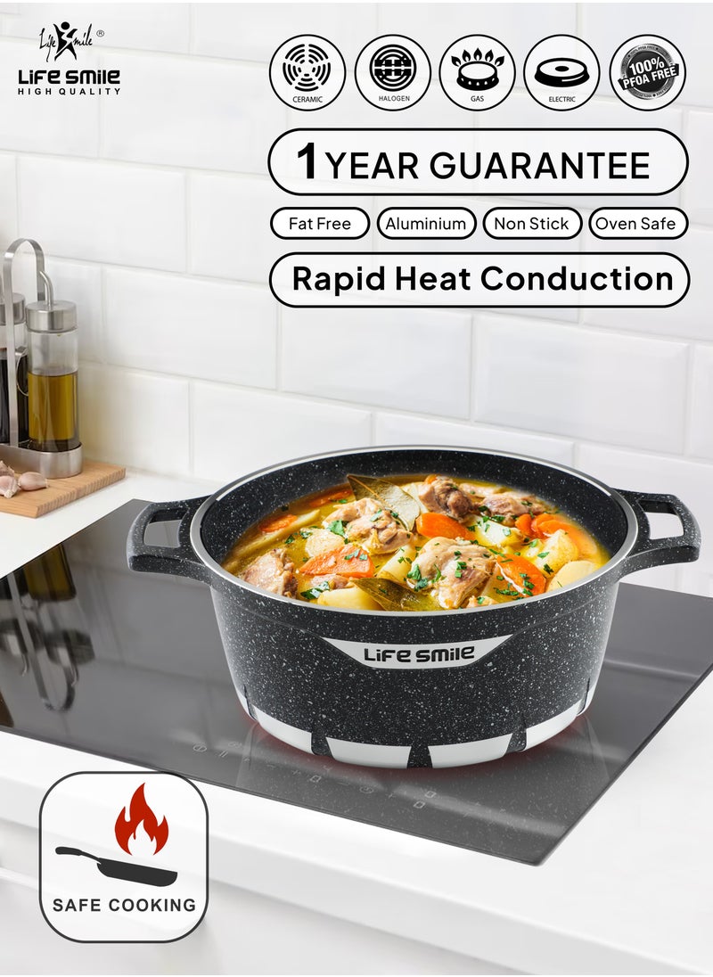 Life Smile 32cm (9.5 Liters) Non Stick Cooking Pot - Granite Coated Aluminum Soup Pot Stock Pot With Tempered Glass Lid - PFOA Free Oven Safe - Kitchen Casserrole Pots for Cooking (Grey)  - Image 5