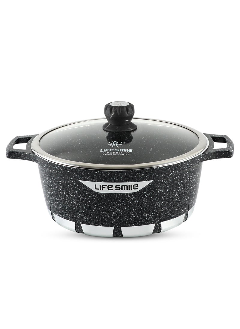 Life Smile 32cm (9.5 Liters) Non Stick Cooking Pot - Granite Coated Aluminum Soup Pot Stock Pot With Tempered Glass Lid - PFOA Free Oven Safe - Kitchen Casserrole Pots for Cooking (Grey)  - Image 1