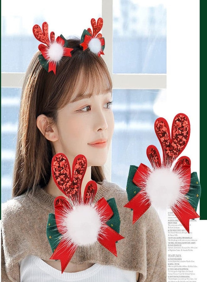 Aaiffey Christmas Hair Clip Reindeer Antlers Hair Bows Clips Deer Horn Hair Barrettes Girls Headdress Hairpin for Christmas Party 2 Pairs - Image 3