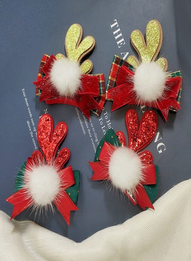 Aaiffey Christmas Hair Clip Reindeer Antlers Hair Bows Clips Deer Horn Hair Barrettes Girls Headdress Hairpin for Christmas Party 2 Pairs - Image 2