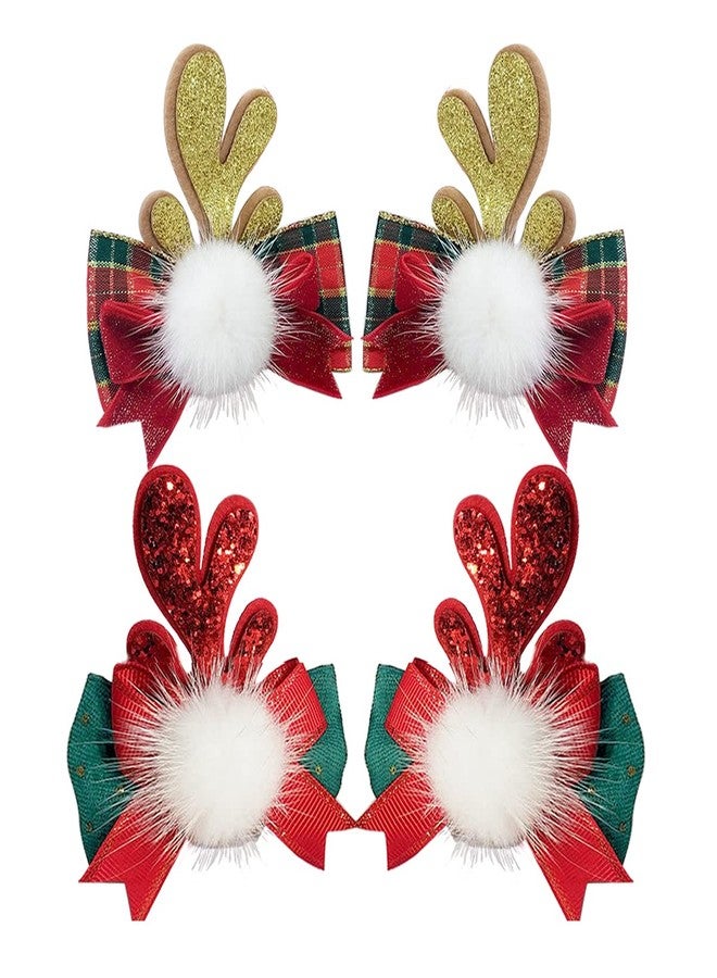 Aaiffey Christmas Hair Clip Reindeer Antlers Hair Bows Clips Deer Horn Hair Barrettes Girls Headdress Hairpin for Christmas Party 2 Pairs - Image 1