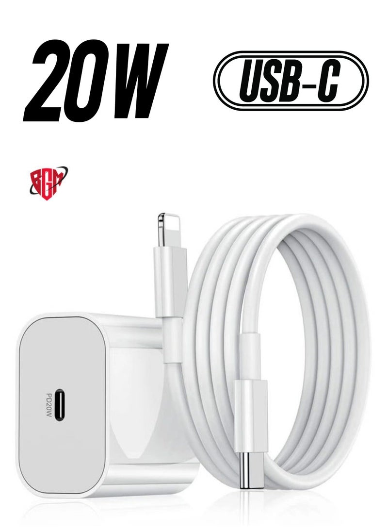 BGM - "20W Type-C PD Super Fast Charger Wall Adapter with 1M Type-C to Lightning Cable Quick Charge 3.0 & Power Delivery 3.0 for iPhone 13/13 Mini/13 Pro Max, 12/12 Pro Max, iPad Mini/Pro" - Image 1