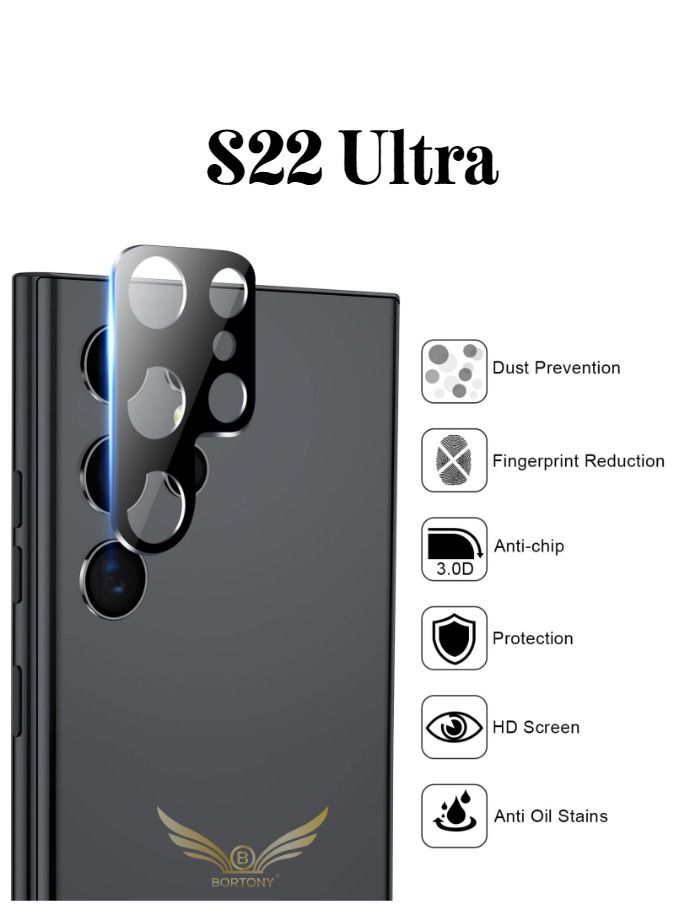 BORTONY Samsung Galaxy S22 Ultra Camera Lens Protector Scratch Resistant Tempered Glass 2 Pieces - Image 3