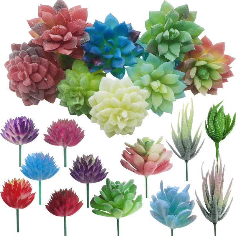 Cayway Cayway 20 PCS Artificial Succulent Plants Assorted Multicolor Faux Fake Succulents  Cactus Aloe Succulent Assortment in Flocked in Different Type for Birthday Home Decor Indoor Garden DIY  - Image 1